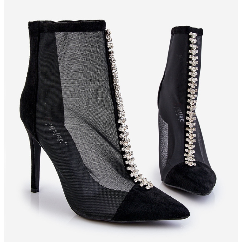 Modische Damen High Heel Stiefel mit Mesh Schwarz Rummi 1