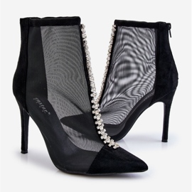 Modische Damen High Heel Stiefel mit Mesh Schwarz Rummi 2