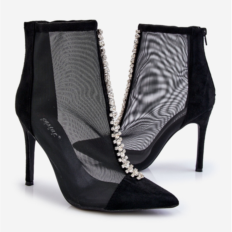 Modische Damen High Heel Stiefel mit Mesh Schwarz Rummi 2