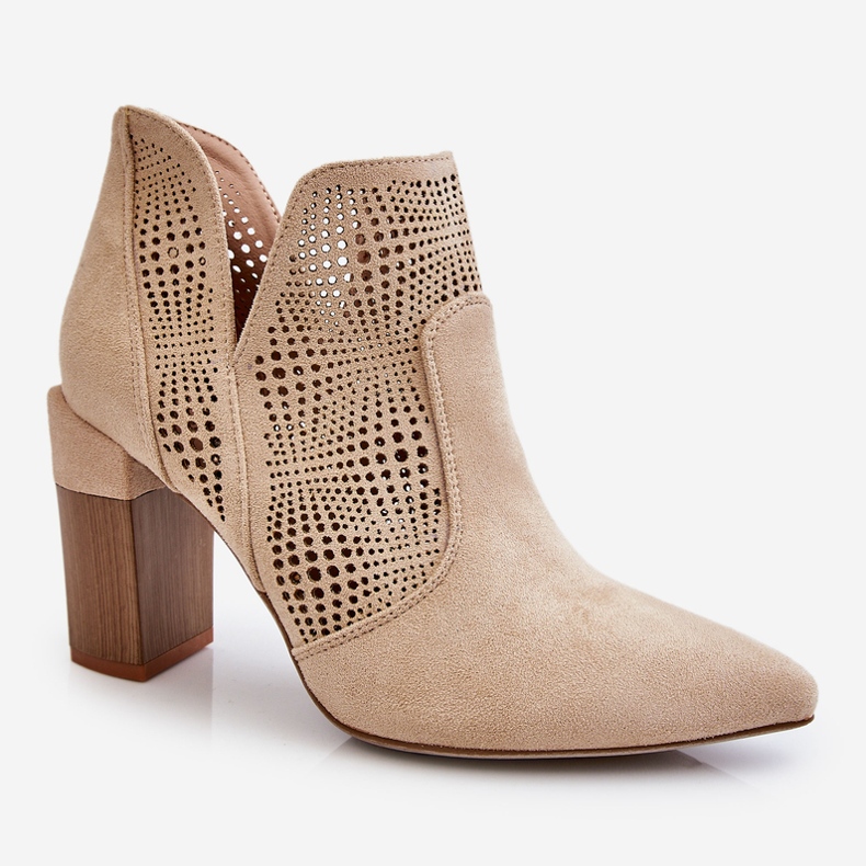 PM1 Durchbrochene Wildleder High Heel Stiefel Hellbeige Leanna braun 2