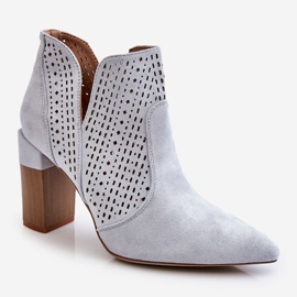 PM1 Modische durchbrochene High Heel Stiefel aus Wildleder Grau Genevi silber- 2