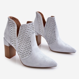 PM1 Modische durchbrochene High Heel Stiefel aus Wildleder Grau Genevi silber- 1