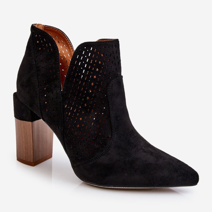 Modische Wildleder durchbrochene High Heel Stiefel Schwarz Genevi 2