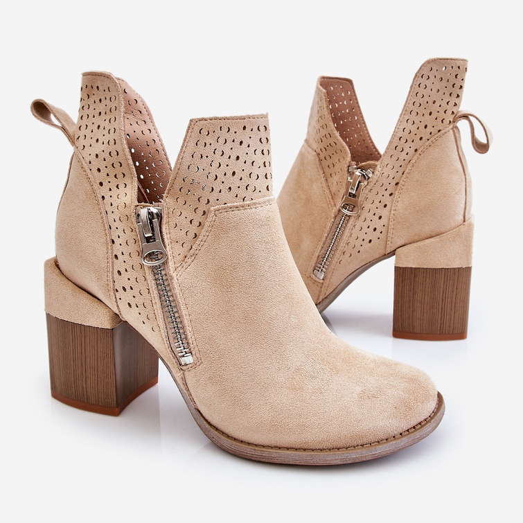 PM1 Camden Suede Chunky Heel Stiefel Hellbeige 1