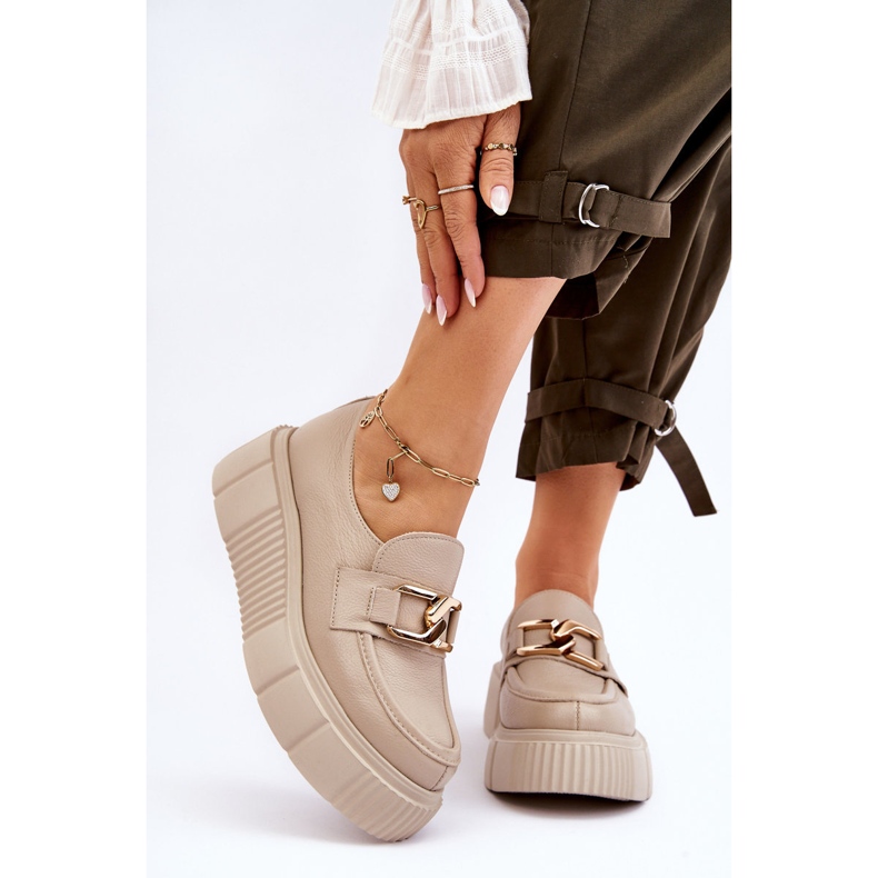 Lemar Modische Leder Plateauschuhe Beige Marsol 1