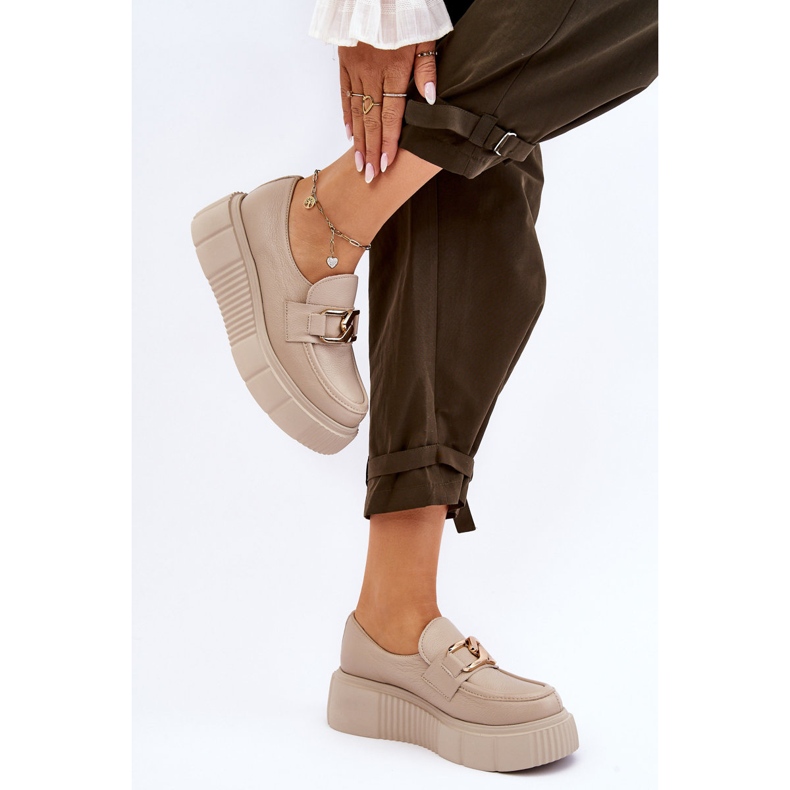 Lemar Modische Leder Plateauschuhe Beige Marsol 2