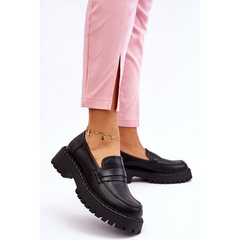 Damen Mokassins Big Star Lederschuhe LL274458 Schwarz 2