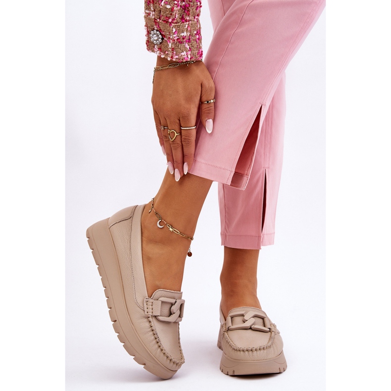 Lemar Plateau-Loafer aus Leder mit Desmond-Verzierungen in Beige 1