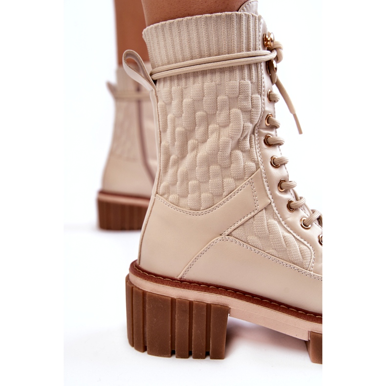 PE1 Hohe Damenstiefel mit Reißverschluss Beige Enroe 4