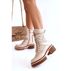 PE1 Hohe Damenstiefel mit Reißverschluss Beige Enroe 2