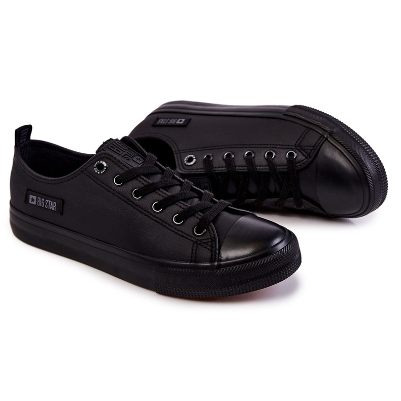 Niedrige Ledersneaker für Herren Big Star KK174009 Schwarz 2