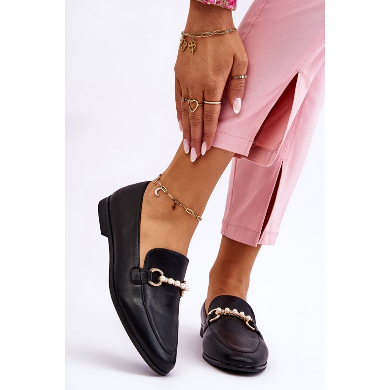 PG1 Damen-Leder-Loafer mit dekorativen Perlen Black Ishan schwarz 1