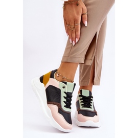 PG1 Damen-Leder-Plateau-Turnschuhe Schwarz und Grün Chaya 1