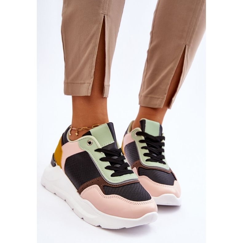 PG1 Damen-Leder-Plateau-Turnschuhe Schwarz und Grün Chaya 2