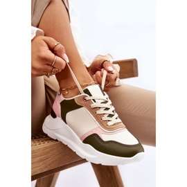Damen-Leder-Plateau-Trainer Beige und Pink Chaya 1