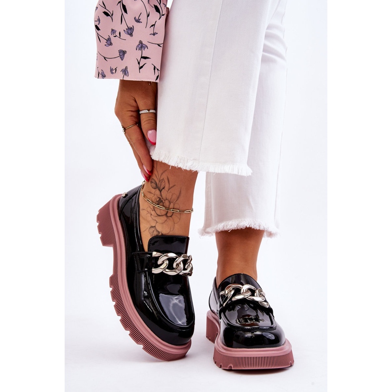 Lack-Mokassins mit Kette GOE LL2N4039 Schwarz-Lila 2