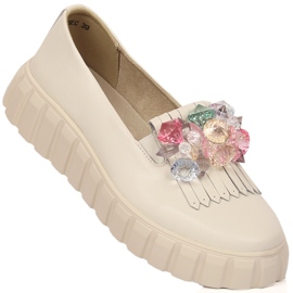 Damen Lederschuhe auf der Plattform mit Schmucksteinen Filippo DP4593/23 ecru 1