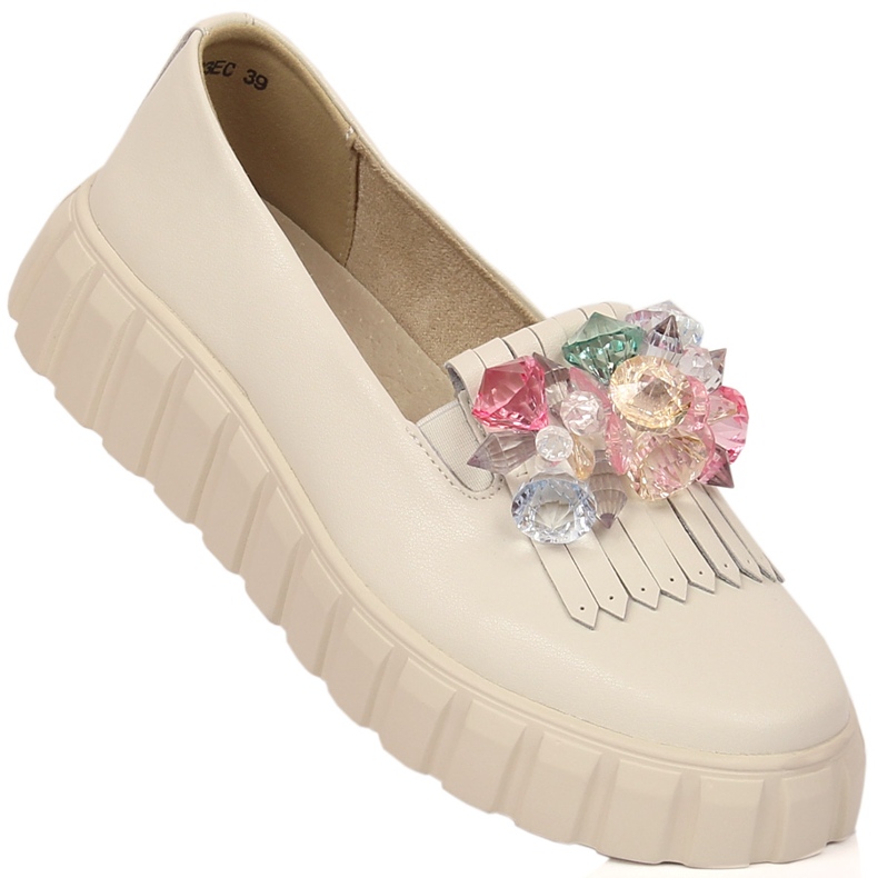 Damen Lederschuhe auf der Plattform mit Schmucksteinen Filippo DP4593/23 ecru 1