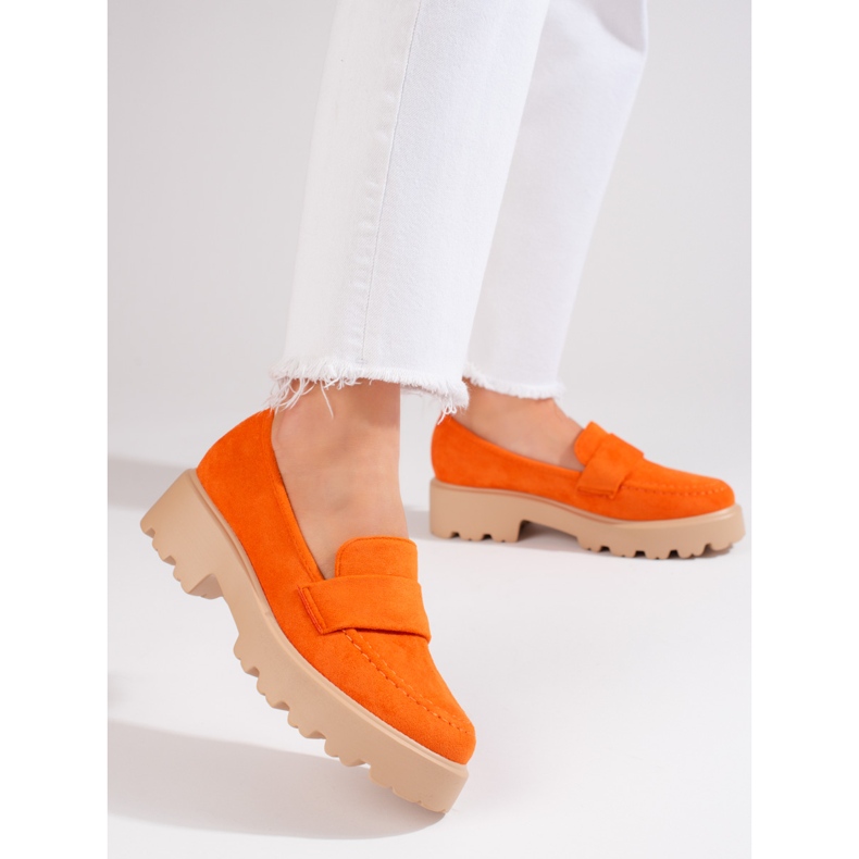 Orangefarbene Wildlederschuhe für Damen von Vinceza 1