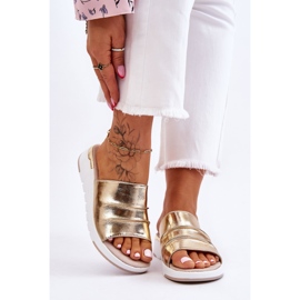 S.Barski Lederhausschuhe für Damen auf einem niedrigen Keil Gold Leona golden 1