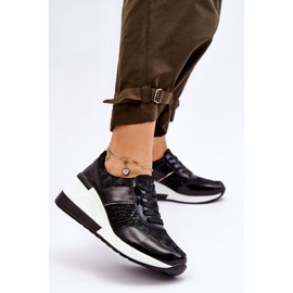 S.Barski Crosby Damen Leder Keil Turnschuhe Schwarz 2