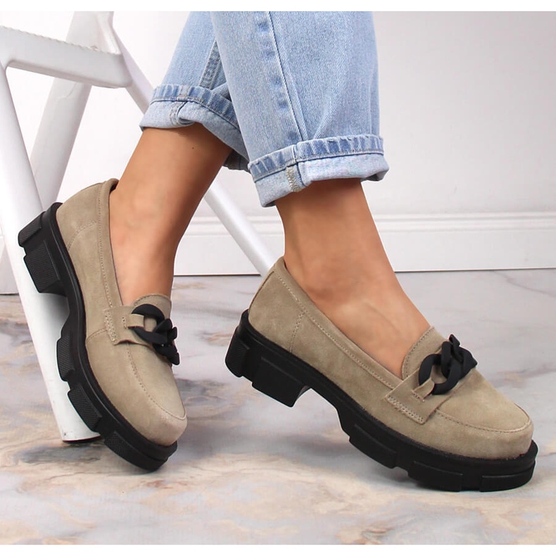 Leder Wildleder Schuhe mit einer Kette beige Filippo DP3221/23 1