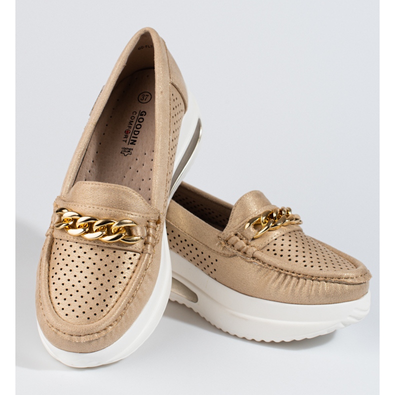 SHELOVET Damen-Goldloafer Slovet auf der Plattform golden 1