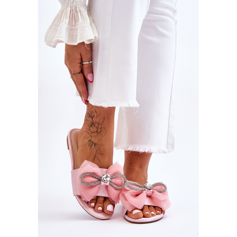 PS1 Damenhausschuhe mit Schleife und Strass Pink Jolene rosa 1