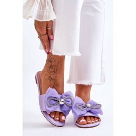 Damenhausschuhe mit Schleife und Strass Lila Jolene violett 1