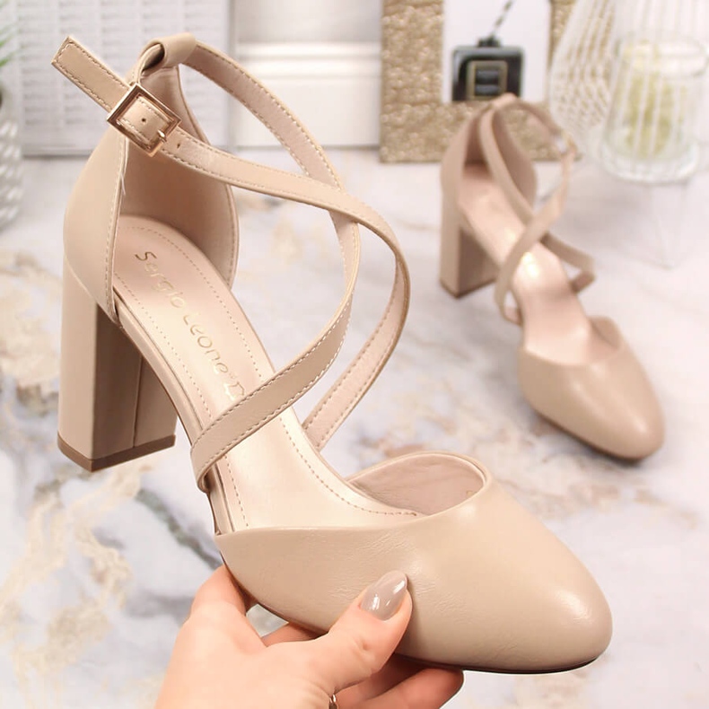 Sergio Leone SK863 Damen High Heels Kaffeesandalen beige 1