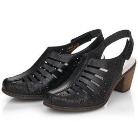 Bequeme Damen-Sandale aus Leder mit hohem Absatz Rieker 40959-00 schwarz 1