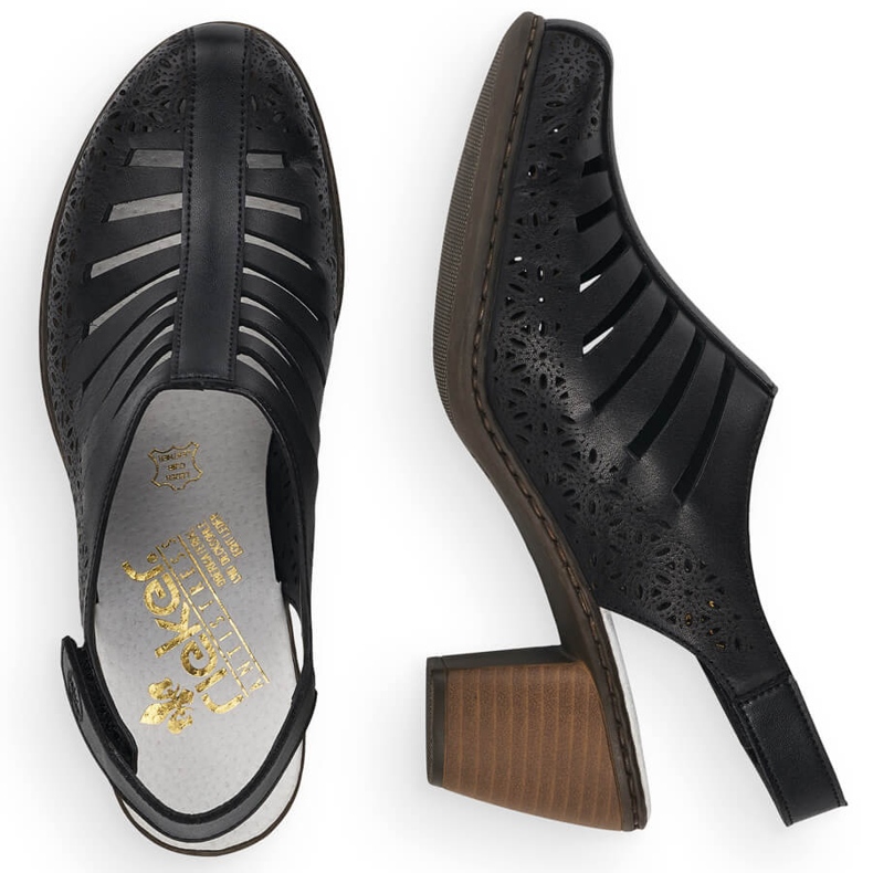 Bequeme Damen-Sandale aus Leder mit hohem Absatz Rieker 40959-00 schwarz 2