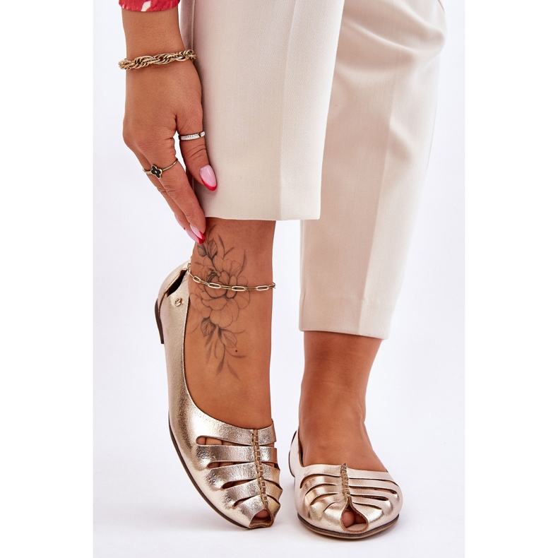 Lemar Bequeme Damen-Ballerinas aus Leder Golden Luka 1