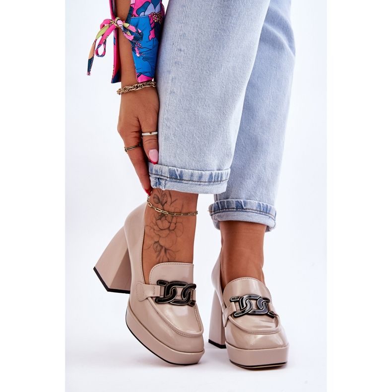 S.Barski Lederpumps auf massiven Absätzen Beige Maximo 1