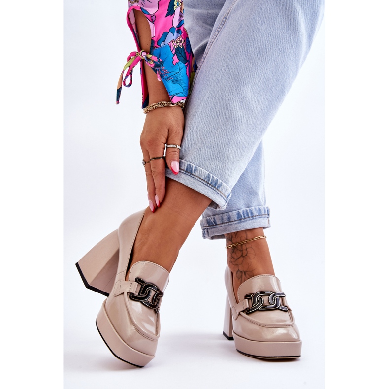 S.Barski Lederpumps auf massiven Absätzen Beige Maximo 2