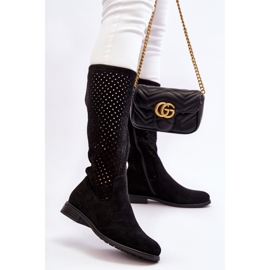 S.Barski Durchbrochene Overknee-Stiefel aus Wildleder für Damen Schwarz Savannah 2