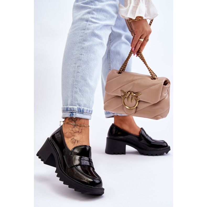 S.Barski Black Jay Mokassin-Pumps mit Lackabsatz schwarz 2