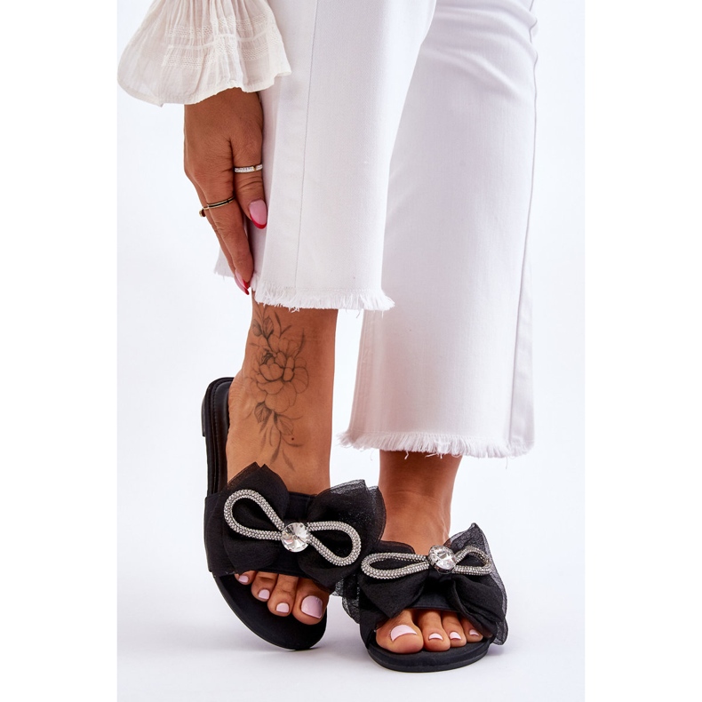 PS1 Damenhausschuhe mit Schleife und Strass Schwarz Jolene 1