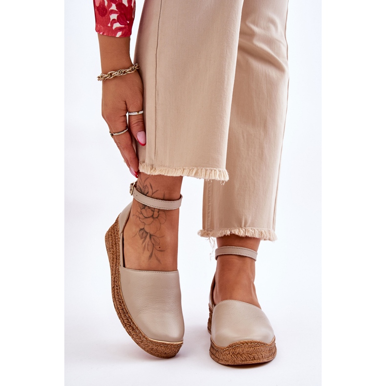 Lemar Damen Leder Espadrilles Sandalen Beige Moise 1