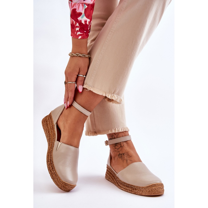 Lemar Damen Leder Espadrilles Sandalen Beige Moise 2