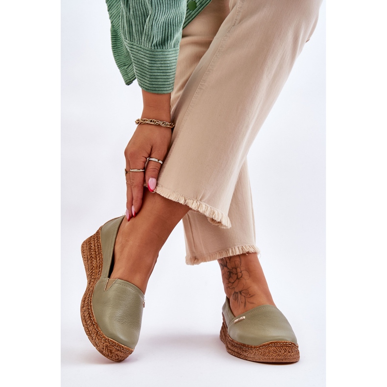 Lemar Damen Espadrilles aus Leder mit Keilabsatz Grün Hadlee 2