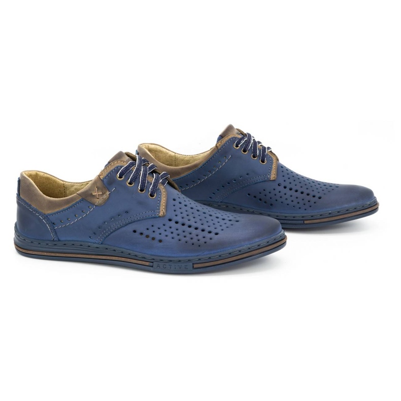 Polbut Herrenlederschuhe 402 Sommer, Marineblau mit Braun 2