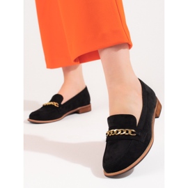 Klassische Loafer mit Kette Shelovet aus schwarzem Wildleder 1