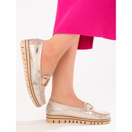 Beige Mokassins für Damen auf der Shelovet-Plattform golden 1