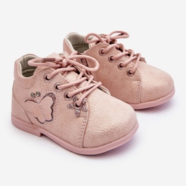 Lederstiefel schnüren sich mit einem Schmetterling Pink Avi rosa 1