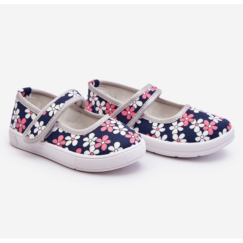 Kinderballerinas mit marineblauen und grauen Blumen Noah 2