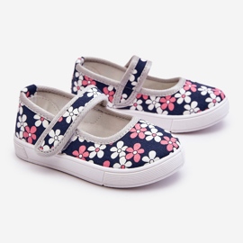 Kinderballerinas mit marineblauen und grauen Blumen Noah 1