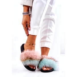 FM1 Hausschuhe mit Naturfell Rosa-Grün Naturis mehrfarbig 2