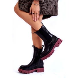 PE1 Damen-Plateau-Worker-Stiefel Schwarz-Weinrot Aliana 3