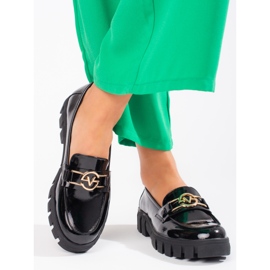 Vinceza Lack-Plateau-Loafer für Damen schwarz 1